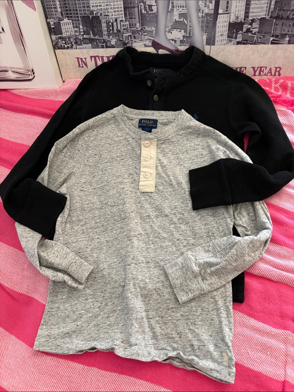 Polo by Ralph Lauren Kids Long Sleeve Henley Shirt - Light Gray & Black